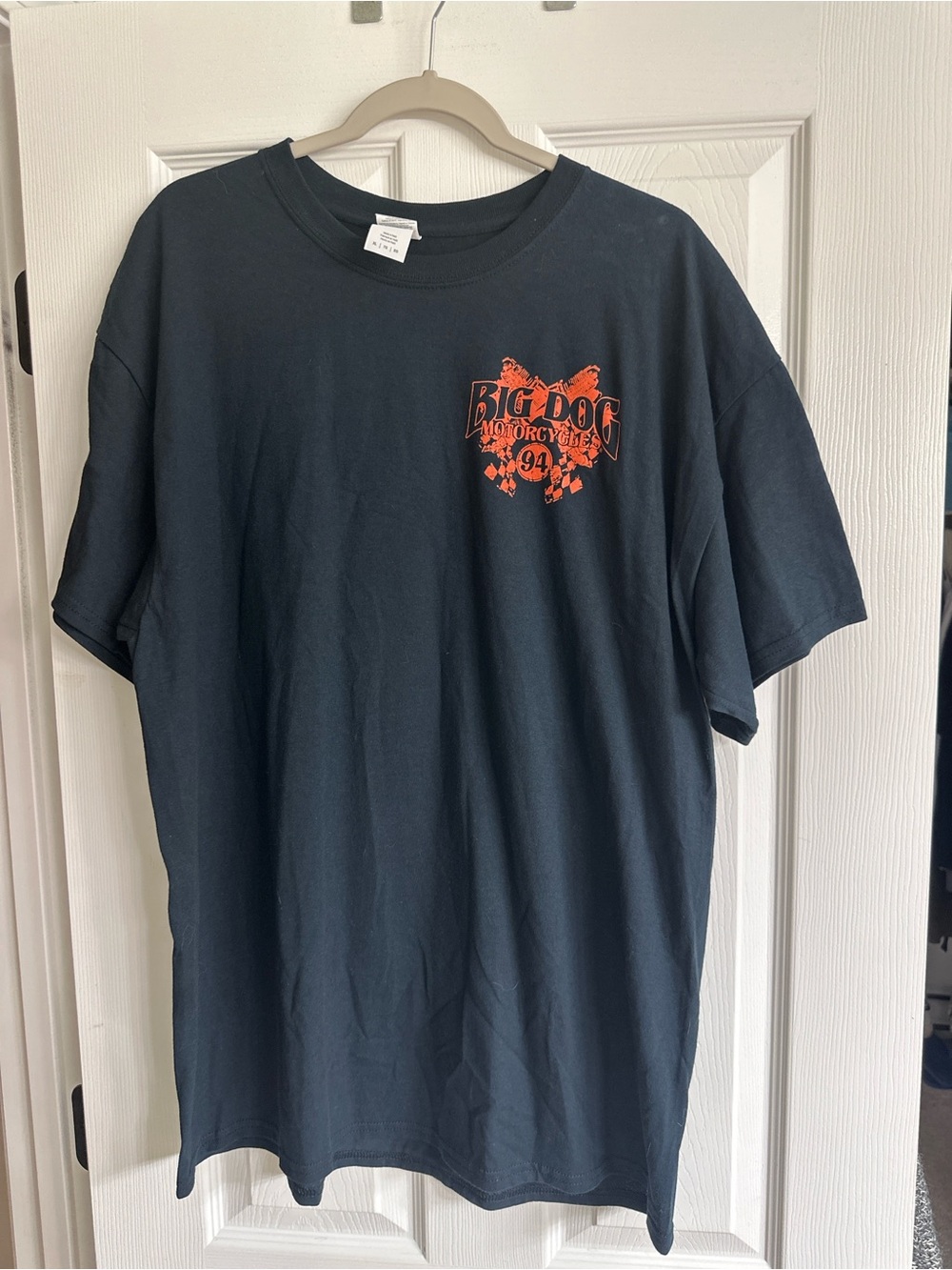 Gildan Black Short-Sleeve Tee with Orange Chest Logo and back logo.